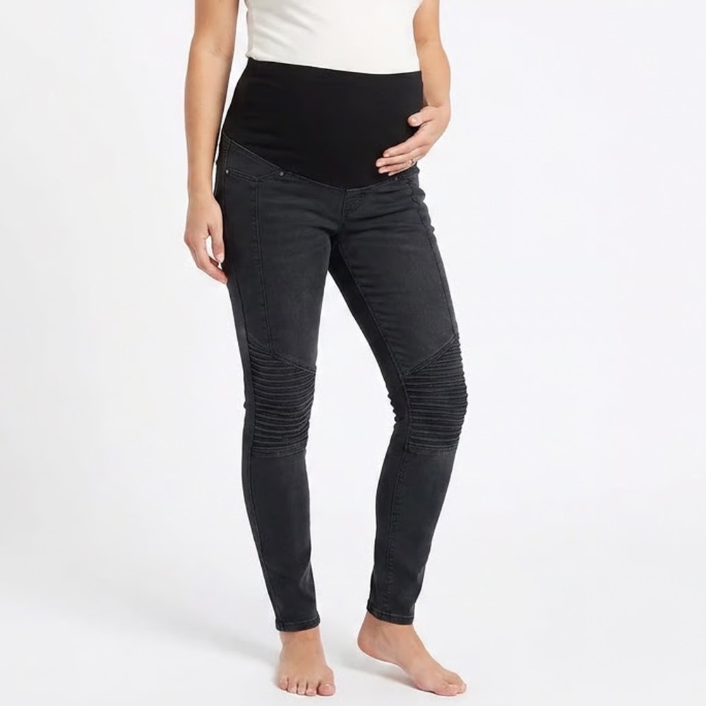 HM MAMA Maternity Moto Skinny Jeans Dark Gray Ribbed Knee Over Belly Size 6